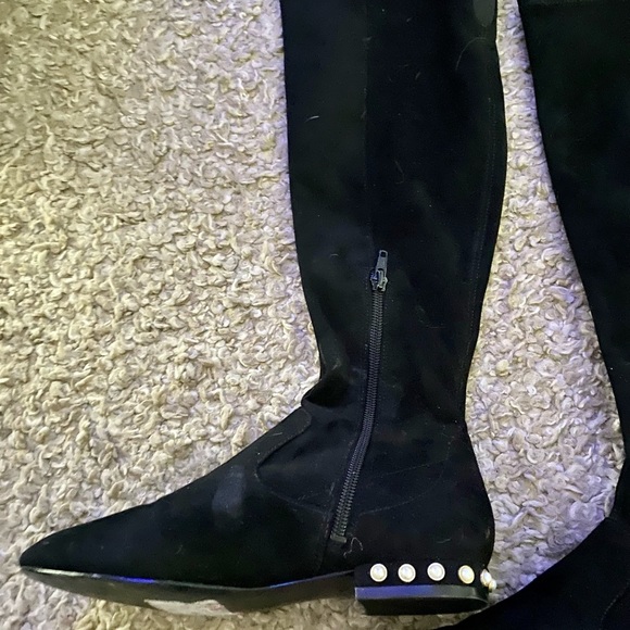 Ivanka Trump Black Freeda knee High Pearl Embellished Heel Faux Suede Boots - Picture 9 of 10